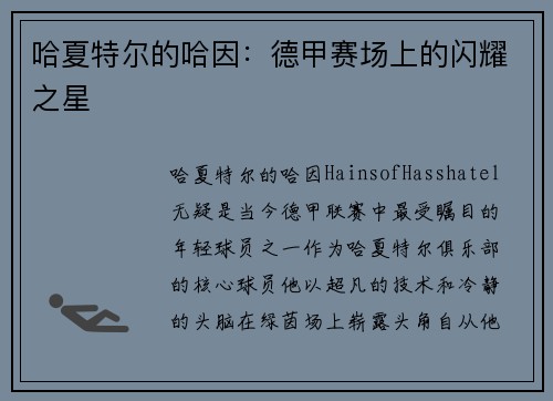 哈夏特尔的哈因：德甲赛场上的闪耀之星